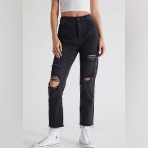 Pacsun Black Distressed High Rise Straight Button Fly Jeans